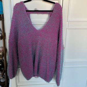 Forever 21 Pink and Gray Fuzzy Sweater